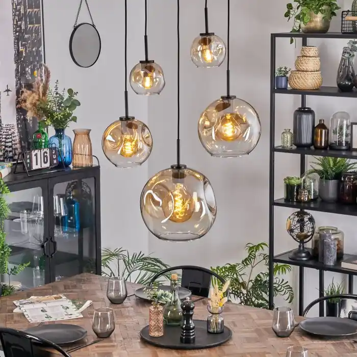 Ripoll Hanglamp, Kogellampje, Hanglamp Amber, Duidelijk, 5-lichts Goedkoop