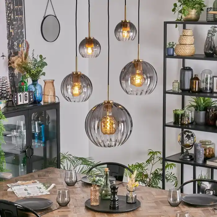 Betaalbaar Koyoto Hanglamp, Kogellampje, Hanglamp Goud, Zwart, 5-lichts