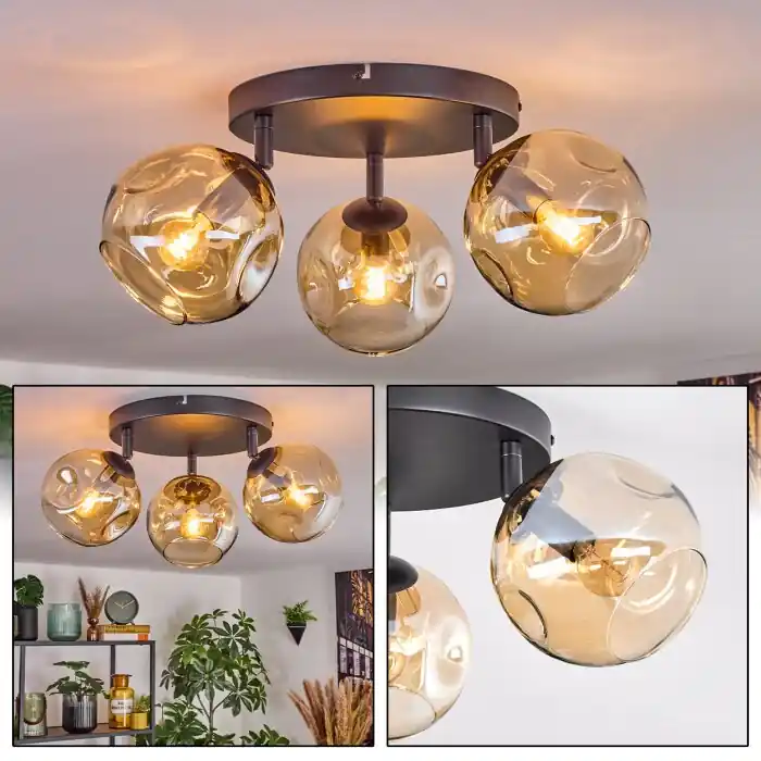 Goedkoop Ripoll Plafondlamp, Kogellampje Amber, 3-lichts