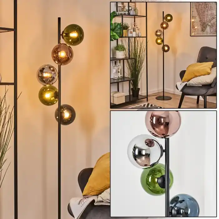 Tijdelijk Beschikbaar Gastor Kogellampje, Staande lamp 33 cm Blauw, Chroom, Groen, Koperkleurig, Rookkleurig, 5-lichts