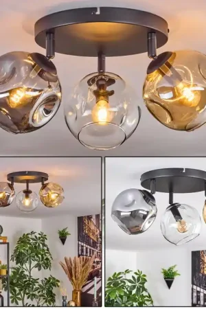 Weekendaanbieding Ripoll Plafondlamp, Kogellampje Amber, Duidelijk, Rookkleurig, 3-lichts
