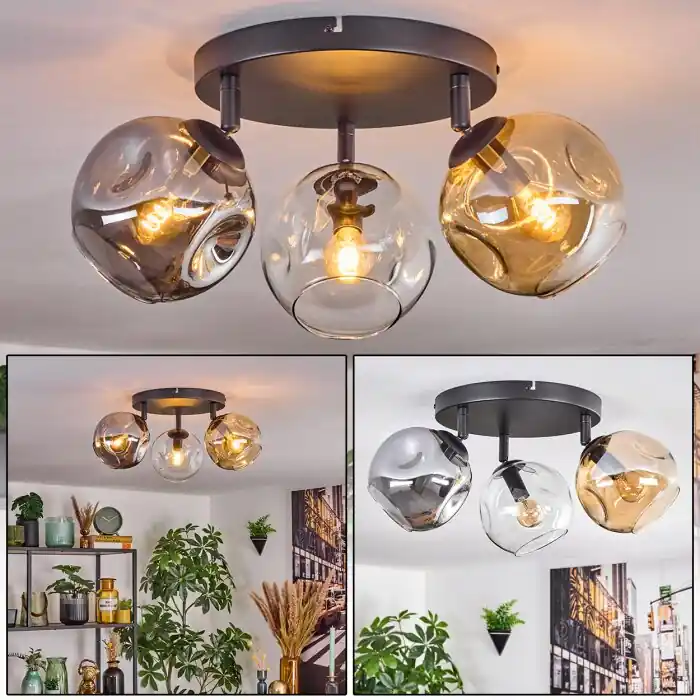 Weekendaanbieding Ripoll Plafondlamp, Kogellampje Amber, Duidelijk, Rookkleurig, 3-lichts