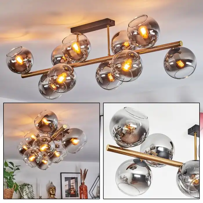Koyoto Plafondlamp, Kogellampje Goud, Zwart, 10-lichts Populair