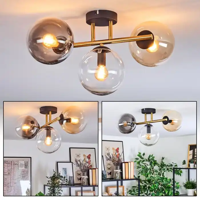 Gastor Plafondlamp, Kogellampje Goud, Zwart, 3-lichts Snelle Levering