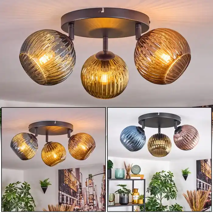 Koyoto Plafondlamp, Kogellampje Blauw, Goud, Koperkleurig, 3-lichts Direct Verzonden