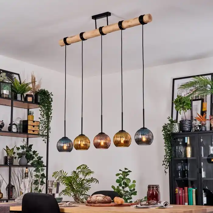 Koyoto Hanglamp, Kogellampje, Hanglamp Natuurlijke kleuren, Zwart, 5-lichts Betrouwbaar