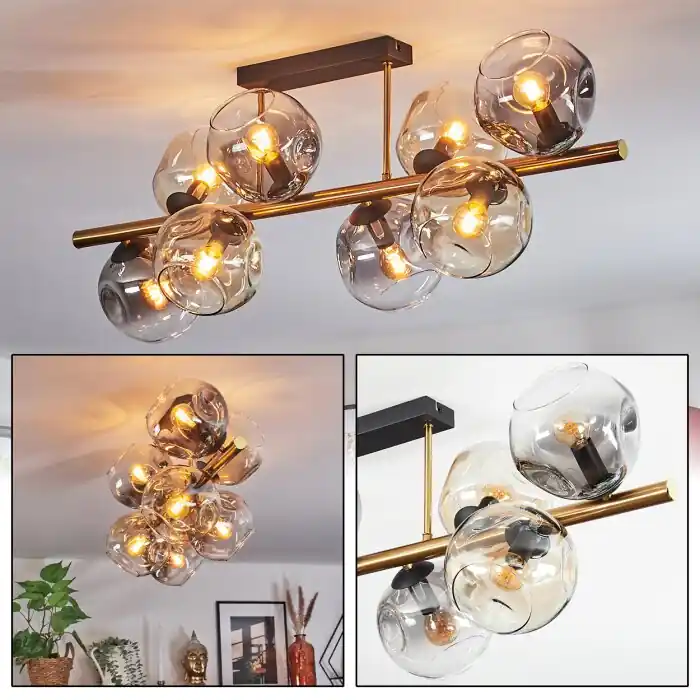 Must-Have Ripoll Plafondlamp, Kogellampje Goud, Zwart, 8-lichts