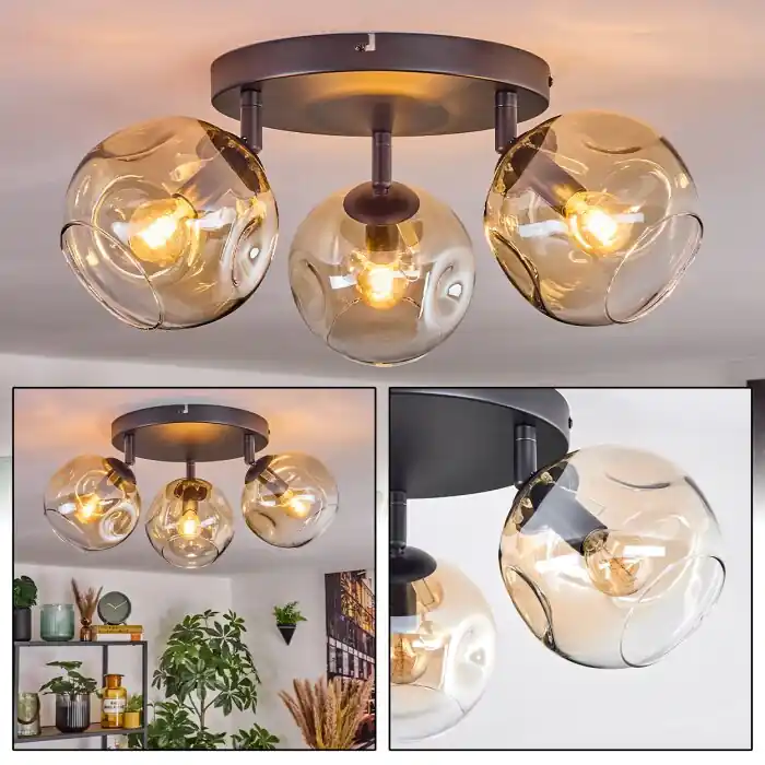 Beste Prijs Ripoll Plafondlamp, Kogellampje Amber, Duidelijk, 3-lichts