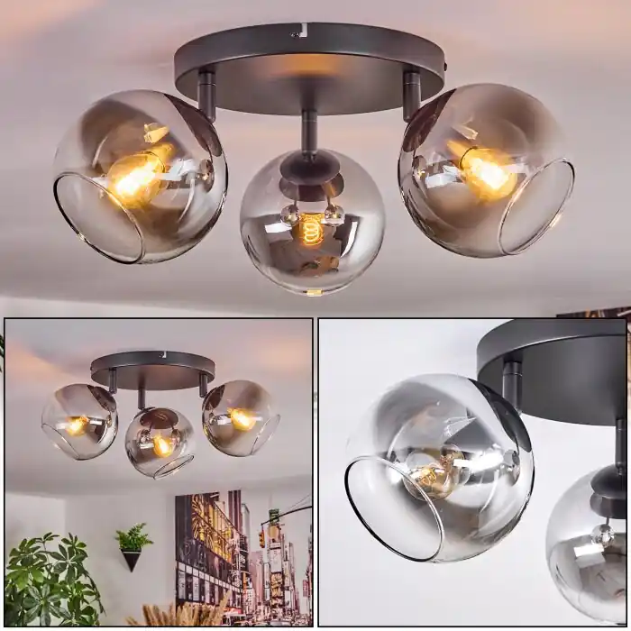 Hete Deal Koyoto Plafondlamp, Kogellampje Chroom, Duidelijk, Rookkleurig, 3-lichts