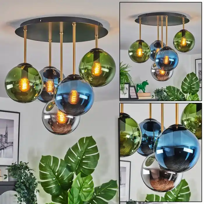 Gastor Plafondlamp, Kogellampje 45 cm Messing, Zwart, 5-lichts Shop Nu