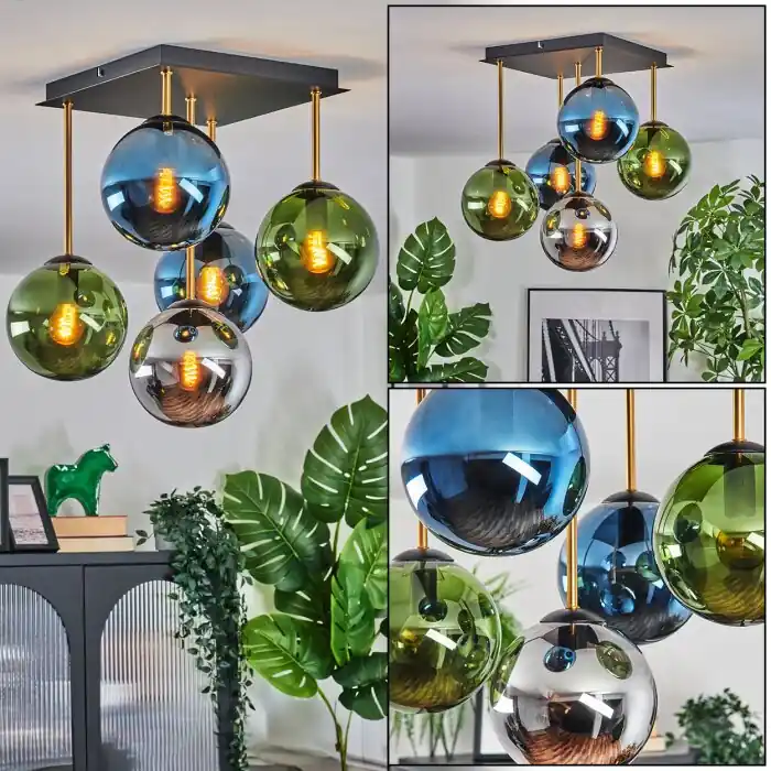 Gastor Plafondlamp, Kogellampje Goud, Zwart, 5-lichts Beperkte Voorraad