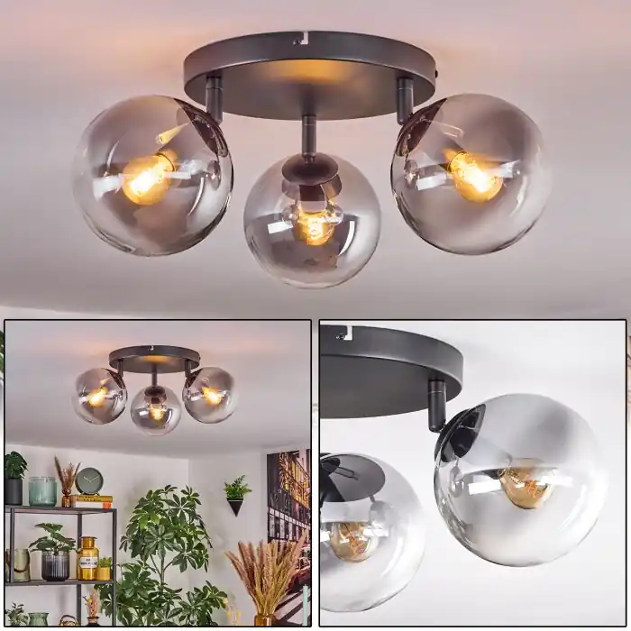 Gastor Plafondlamp, Kogellampje 25 cm Duidelijk, Rookkleurig, 3-lichts Bestseller