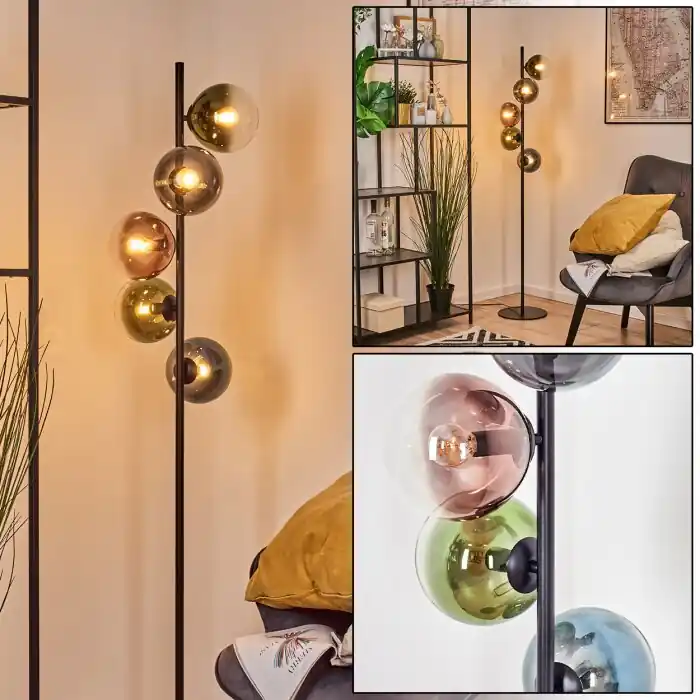 Seizoensaanbieding Gastor Kogellampje, Staande lamp 33 cm Blauw, Groen, Duidelijk, Koperkleurig, 5-lichts