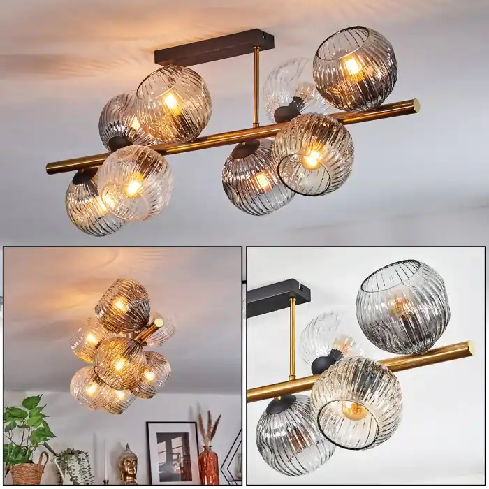 Hete Deal Ripoll Plafondlamp, Kogellampje Goud, Zwart, 8-lichts