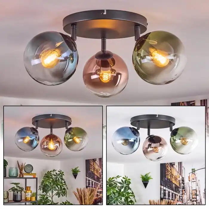 Gastor Plafondlamp, Kogellampje Blauw, Groen, Duidelijk, Koperkleurig, 3-lichts Rechtstreeks Van De Fabrikant