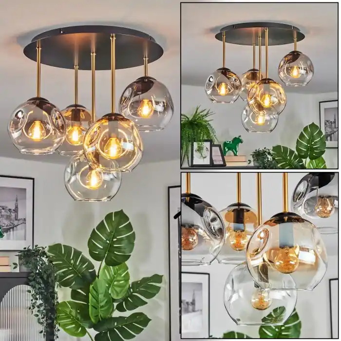 Veilige Betaling Ripoll Plafondlamp, Kogellampje Messing, Zwart, 5-lichts