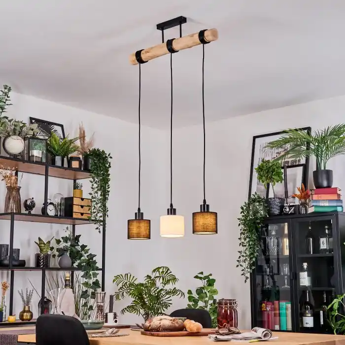 Bassagoda Hanglamp, Hanglamp Natuurlijke kleuren, Zwart, 3-lichts Korting