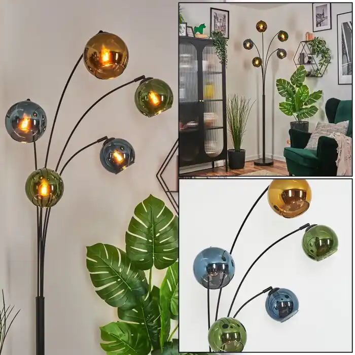Favoriet Koyoto Kogellampje, Staande lamp Blauw, Goud, Groen, 5-lichts