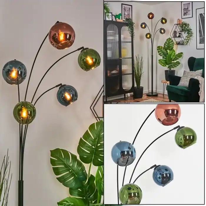 Nieuw Koyoto Kogellampje, Staande lamp Blauw, Groen, Koperkleurig, 5-lichts