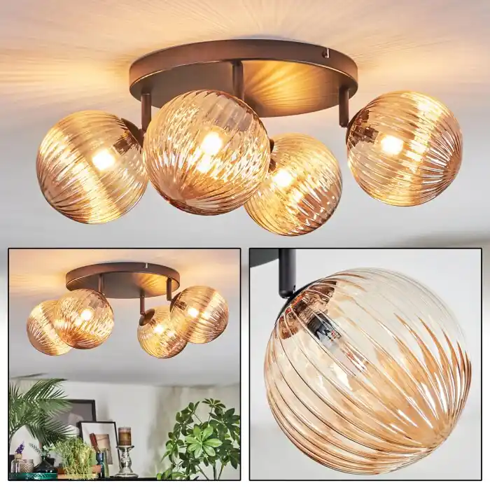Chehalis Plafondlamp, Kogellampje 30 cm Amber, 4-lichts Nu Kopen