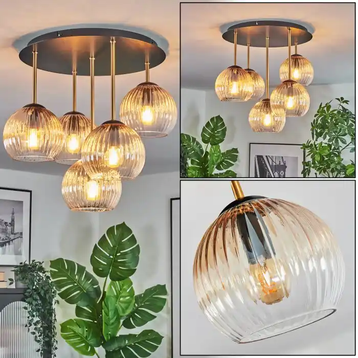 Koyoto Plafondlamp, Kogellampje Messing, Zwart, 5-lichts Bestseller