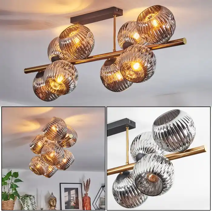 Ripoll Plafondlamp, Kogellampje Goud, Zwart, 8-lichts Gereduceerde Prijs