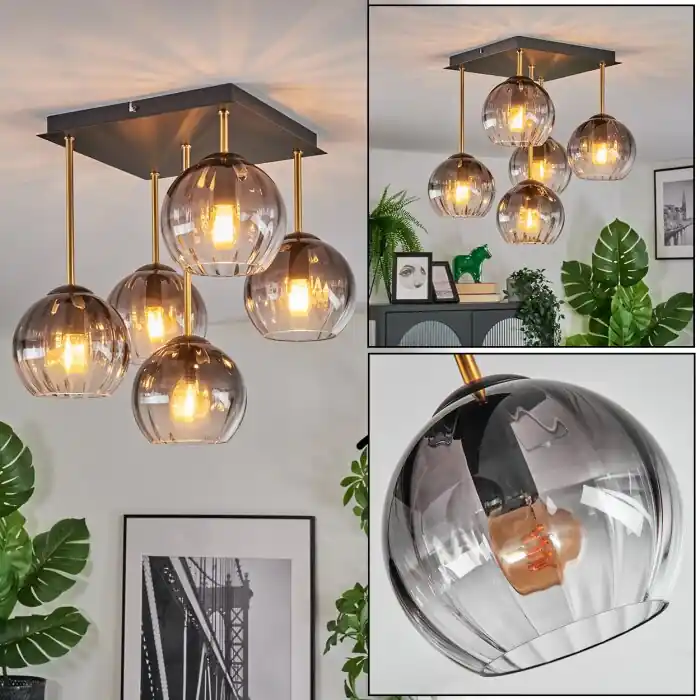Lage Kosten Koyoto Plafondlamp, Kogellampje Goud, Zwart, 5-lichts