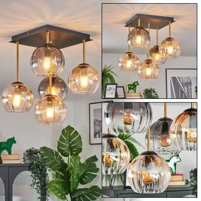 Koyoto Plafondlamp, Kogellampje Goud, Zwart, 5-lichts Meest Verkocht