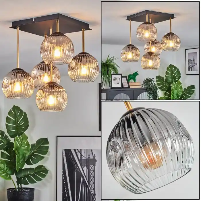 Dagaanbieding Ripoll Plafondlamp, Kogellampje Goud, Zwart, 5-lichts