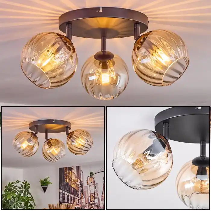 Koyoto Plafondlamp, Kogellampje Amber, Duidelijk, 3-lichts Veilige Betaling