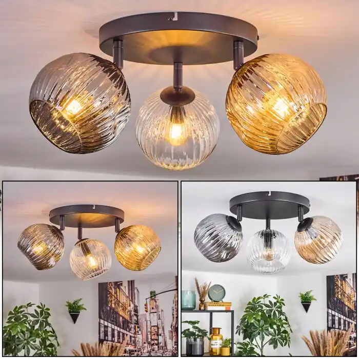 Ripoll Plafondlamp, Kogellampje Amber, Duidelijk, Rookkleurig, 3-lichts Express Levering