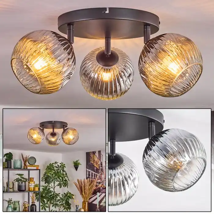 Laatste Versie Ripoll Plafondlamp, Kogellampje Chroom, Duidelijk, Rookkleurig, 3-lichts