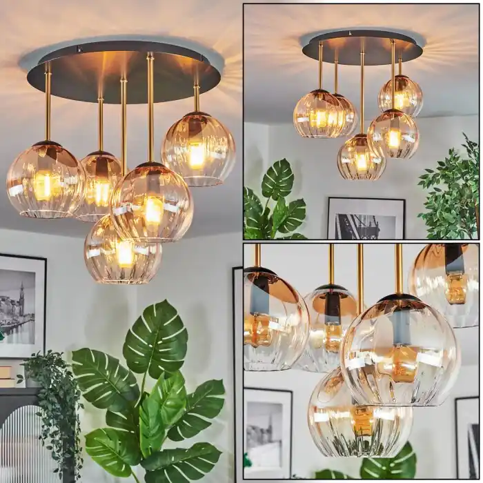 Weekendaanbieding Koyoto Plafondlamp, Kogellampje Messing, Zwart, 5-lichts