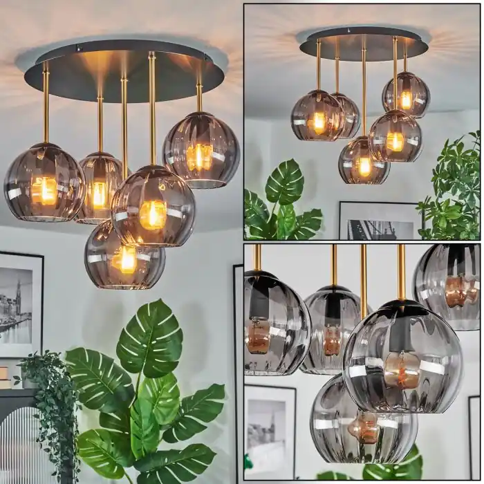 Hete Deal Koyoto Plafondlamp, Kogellampje 45 cm Messing, Zwart, 5-lichts