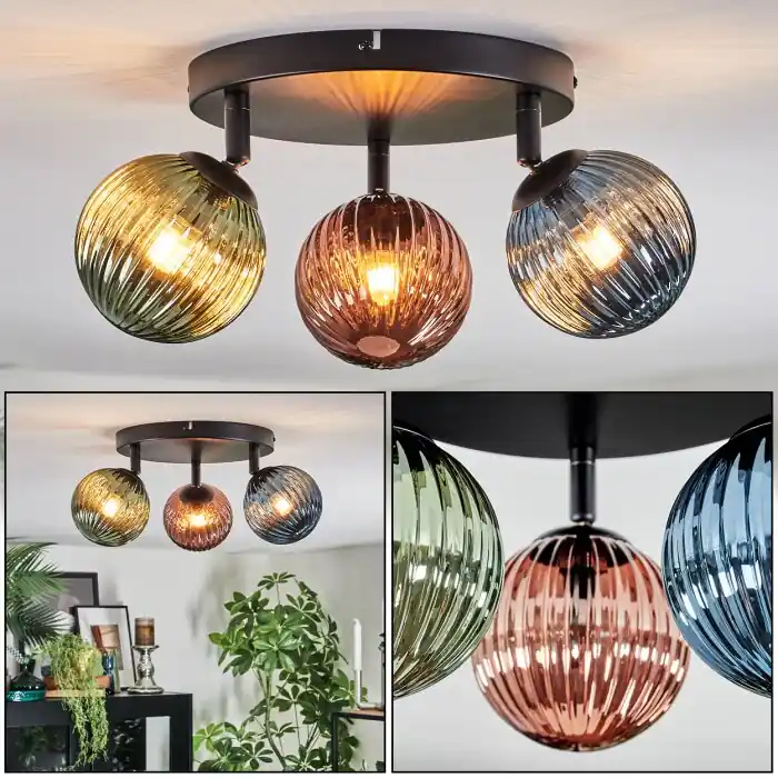 Chehalis Plafondlamp, Kogellampje 44 cm Blauw, Groen, Koperkleurig, 3-lichts Bestel Nu