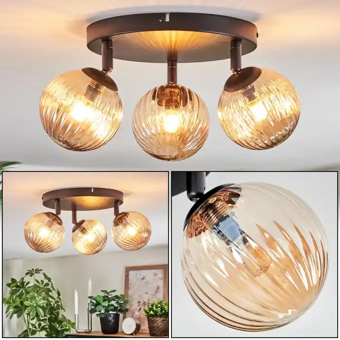 Chehalis Plafondlamp, Kogellampje Amber, 3-lichts Weekendaanbieding