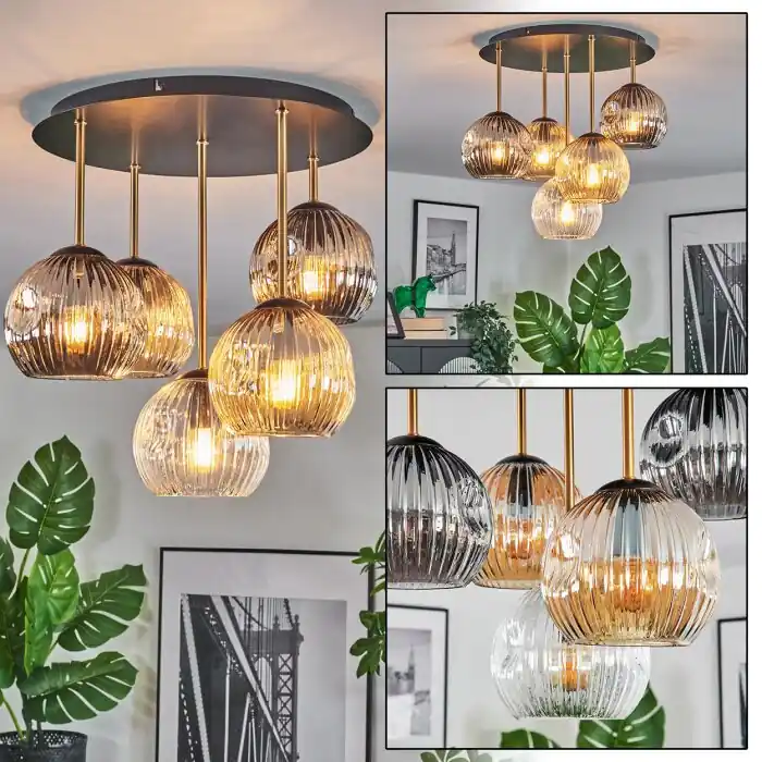Gratis Retour Ripoll Plafondlamp, Kogellampje Messing, Zwart, 5-lichts