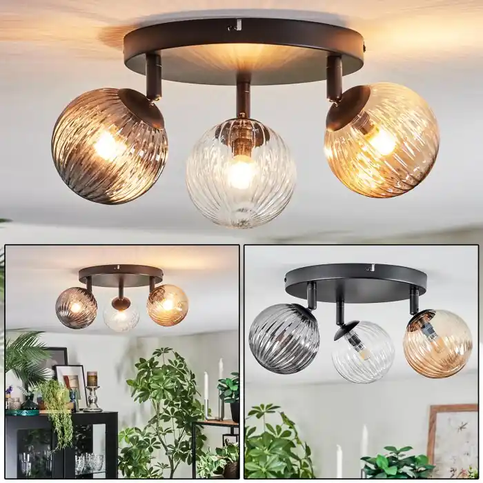 Exclusieve Aanbieding Chehalis Plafondlamp, Kogellampje 44 cm Amber, Duidelijk, Rookkleurig, 3-lichts