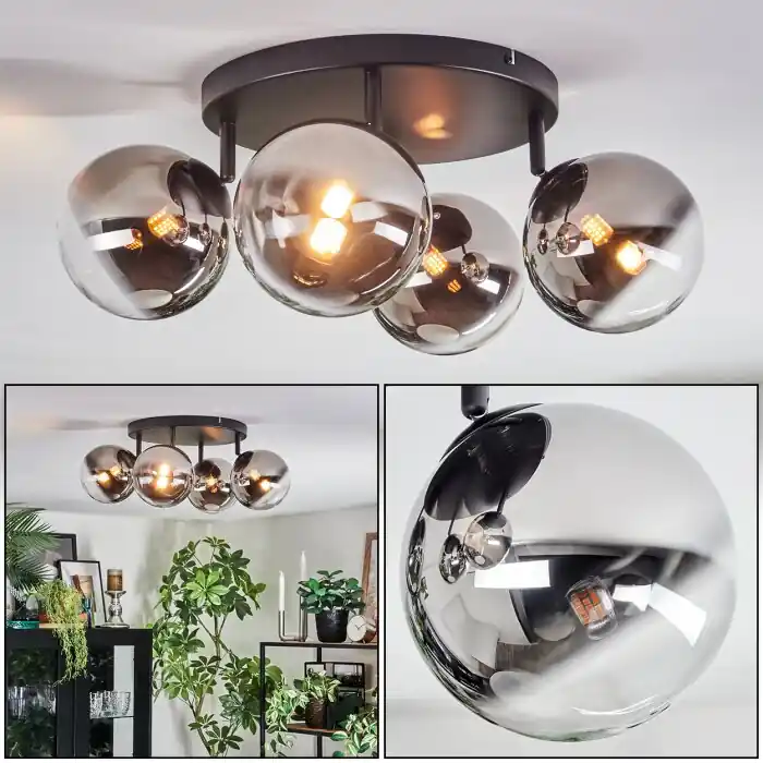 Chehalis Plafondlamp, Kogellampje Chroom, Duidelijk, Rookkleurig, 4-lichts Flitsaanbieding