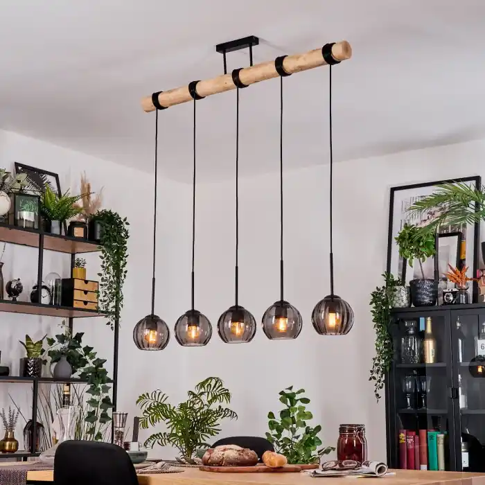 Koyoto Hanglamp, Kogellampje, Hanglamp Natuurlijke kleuren, Zwart, 5-lichts Seizoensaanbieding