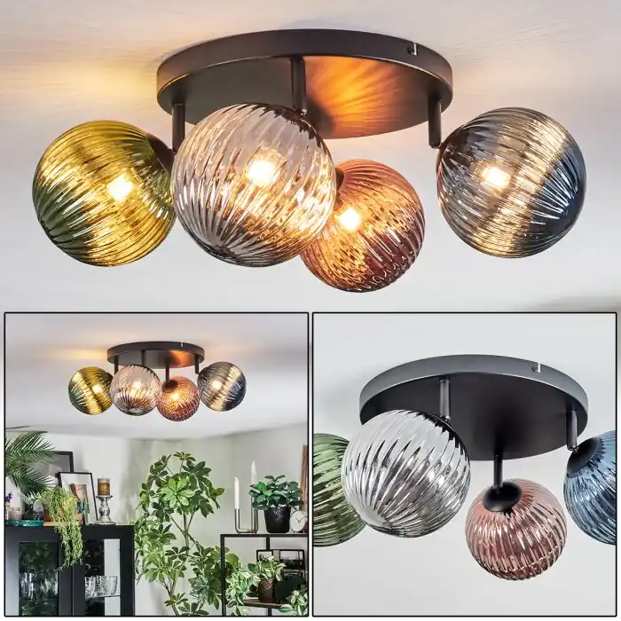 Lage Kosten Chehalis Plafondlamp, Kogellampje Blauw, Groen, Koperkleurig, Rookkleurig, 4-lichts