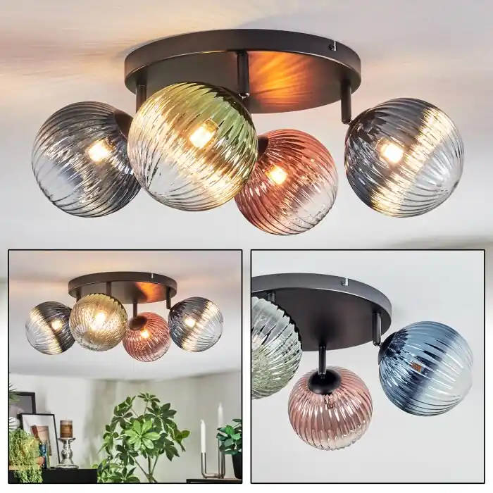 Koop Vandaag Chehalis Plafondlamp, Kogellampje 30 cm Blauw, Groen, Duidelijk, Koperkleurig, 4-lichts