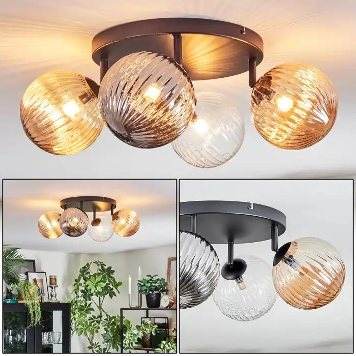 Betrouwbaar Chehalis Plafondlamp, Kogellampje Amber, Duidelijk, Rookkleurig, 4-lichts