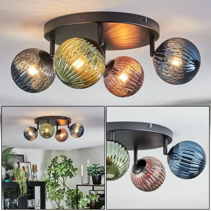 Chehalis Plafondlamp, Kogellampje Blauw, Groen, Koperkleurig, 4-lichts Superprijs