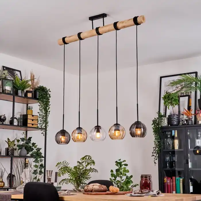 Koyoto Hanglamp, Kogellampje, Hanglamp Natuurlijke kleuren, Zwart, 5-lichts Gratis Retour