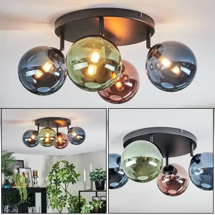 Chehalis Plafondlamp, Kogellampje Blauw, Groen, Koperkleurig, 4-lichts Weekendaanbieding