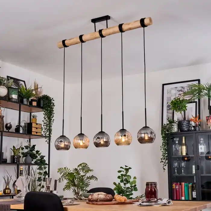 Laatste Kans Ripoll Hanglamp, Kogellampje, Hanglamp Natuurlijke kleuren, Zwart, 5-lichts