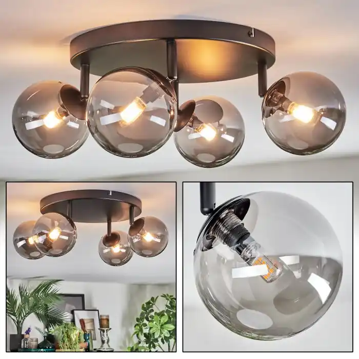 Must-Have Chehalis Plafondlamp, Kogellampje Rookkleurig, 4-lichts