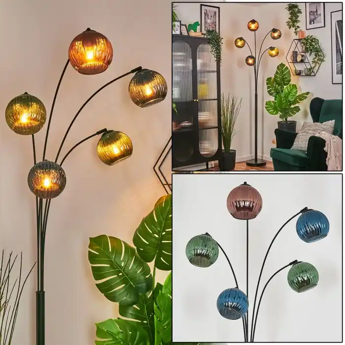 Koyoto Kogellampje, Staande lamp Blauw, Groen, Koperkleurig, 5-lichts Beperkte Voorraad