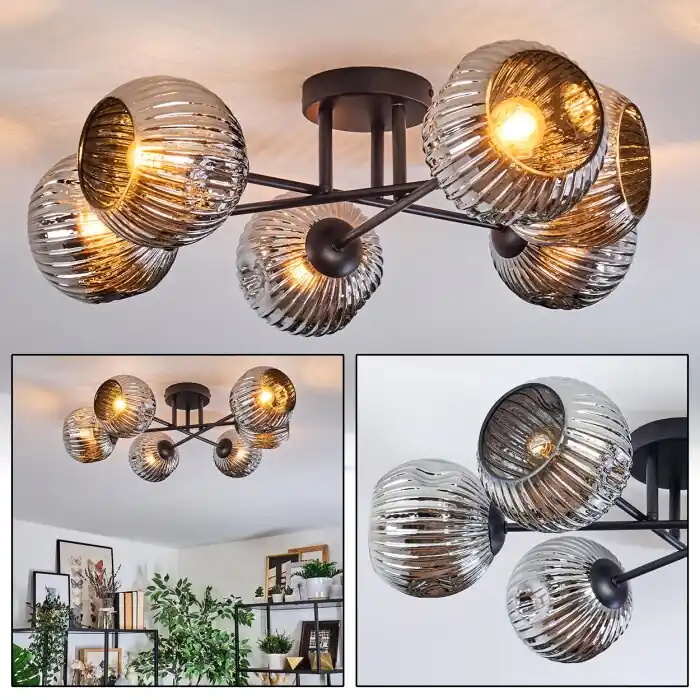 Seizoensaanbieding Ripoll Plafondlamp, Kogellampje Chroom, Rookkleurig, 6-lichts
